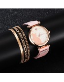 4pcs Women Set Watches  Dress Magnetic Cat Pattern Pink Ladies Wrist Watch Bracelet Watch relogio feminino Dropshipping