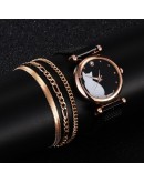 4pcs Women Set Watches  Dress Magnetic Cat Pattern Pink Ladies Wrist Watch Bracelet Watch relogio feminino Dropshipping