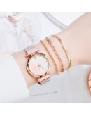 4pcs Women Set Watches  Dress Magnetic Cat Pattern Pink Ladies Wrist Watch Bracelet Watch relogio feminino Dropshipping