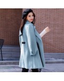  Fall Mink fleece Wool Jacket Coat Women   Clothing Mid Length Cute Blue Pink Winter Woolen Blend Coats