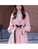  Fall Mink fleece Wool Jacket Coat Women   Clothing Mid Length Cute Blue Pink Winter Woolen Blend Coats