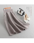  Fall Winter Knitted Skirt for Women High Waisted Double Pocket Midi Sweater Skirts Thick Warm A-Line Faldas Mujer