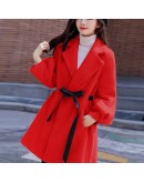  Fall Mink fleece Wool Jacket Coat Women   Clothing Mid Length Cute Blue Pink Winter Woolen Blend Coats