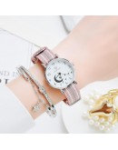 Watch For Women Bracelet Set Casual Canvas Strap Ladies Watches Moon Stars Pattern Quartz Wristwatches Female Gift Girl Clock