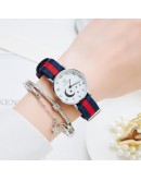 Watch For Women Bracelet Set Casual Canvas Strap Ladies Watches Moon Stars Pattern Quartz Wristwatches Female Gift Girl Clock