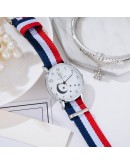 Watch For Women Bracelet Set Casual Canvas Strap Ladies Watches Moon Stars Pattern Quartz Wristwatches Female Gift Girl Clock