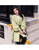  Fall Mink fleece Wool Jacket Coat Women   Clothing Mid Length Cute Blue Pink Winter Woolen Blend Coats