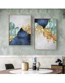 Nordic Blue golden foil lines Canvas Posters Print Modern Abstract Wall Art Painting Decoration Picture Living Room Home Decor