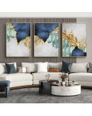 Nordic Blue golden foil lines Canvas Posters Print Modern Abstract Wall Art Painting Decoration Picture Living Room Home Decor