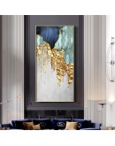 Nordic Blue golden foil lines Canvas Posters Print Modern Abstract Wall Art Painting Decoration Picture Living Room Home Decor