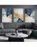 Nordic Blue golden foil lines Canvas Posters Print Modern Abstract Wall Art Painting Decoration Picture Living Room Home Decor