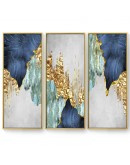 Nordic Blue golden foil lines Canvas Posters Print Modern Abstract Wall Art Painting Decoration Picture Living Room Home Decor