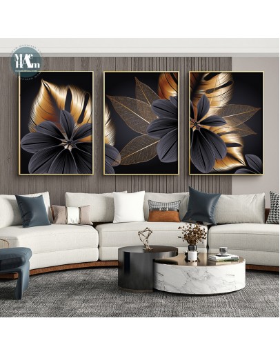 Nordic Black Golden Plant Leaf Canvas Posters Print Modern Abstract Wall Art Painting Decoration Picture Living Room Home Decor