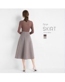  Fall Winter Knitted Skirt for Women High Waisted Double Pocket Midi Sweater Skirts Thick Warm A-Line Faldas Mujer