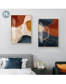 Abstract geometric line Morandi orange watercolor Wall Poster Print Nordic  Canvas Painting Art pictures Living Room Home Decor