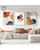 Abstract geometric line Morandi orange watercolor Wall Poster Print Nordic  Canvas Painting Art pictures Living Room Home Decor