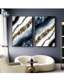 Modern Wall Art Canvas Painting Abstract marble crystal lines Golden Blue Art Poster Print Wall Picture for Living Room Decor