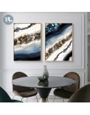 Modern Wall Art Canvas Painting Abstract marble crystal lines Golden Blue Art Poster Print Wall Picture for Living Room Decor