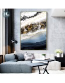 Modern Wall Art Canvas Painting Abstract marble crystal lines Golden Blue Art Poster Print Wall Picture for Living Room Decor