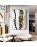 Modern Wall Art Canvas Painting Abstract marble crystal lines Golden Blue Art Poster Print Wall Picture for Living Room Decor