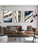 Modern Wall Art Canvas Painting Abstract marble crystal lines Golden Blue Art Poster Print Wall Picture for Living Room Decor