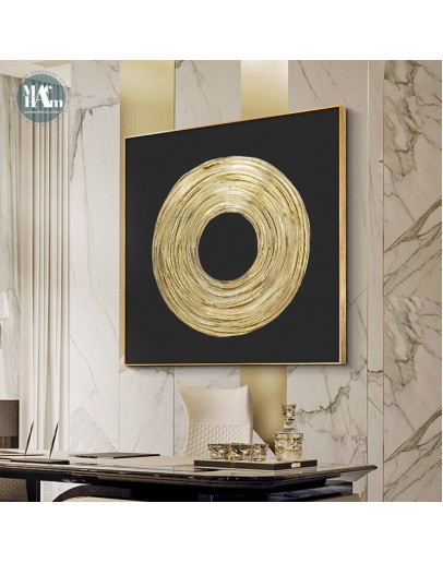 Abstract Gold foil ring Canvas Print Paintings square Black White Poster Wall Art Pictures on Canvas Living Room Home Decor