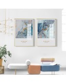 Nordic Canvas Painting Modern Prints Abstract  Art Posters Prints Blue marbling Art Wall Pictures Living Room Golden line Poster