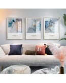 Nordic Canvas Painting Modern Prints Abstract  Art Posters Prints Blue marbling Art Wall Pictures Living Room Golden line Poster