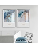 Nordic Canvas Painting Modern Prints Abstract  Art Posters Prints Blue marbling Art Wall Pictures Living Room Golden line Poster