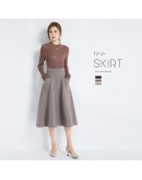  Fall Winter Knitted Skirt for Women High Waisted Double Pocket Midi Sweater Skirts Thick Warm A-Line Faldas Mujer