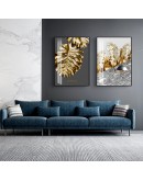 Nordic Golden abstract leaf flower Wall Art Canvas Painting Black white feathers Poster Print Wall Picture for Living Room Decor