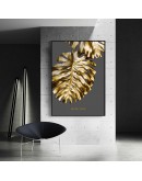 Nordic Golden abstract leaf flower Wall Art Canvas Painting Black white feathers Poster Print Wall Picture for Living Room Decor