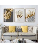 Nordic Golden abstract leaf flower Wall Art Canvas Painting Black white feathers Poster Print Wall Picture for Living Room Decor