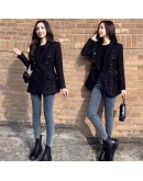  Ladies Tweed Woolen Blazer Coat Double Breasted Elegant Female Black Blended Wool Spring Autumn Women Jacket Outerwear