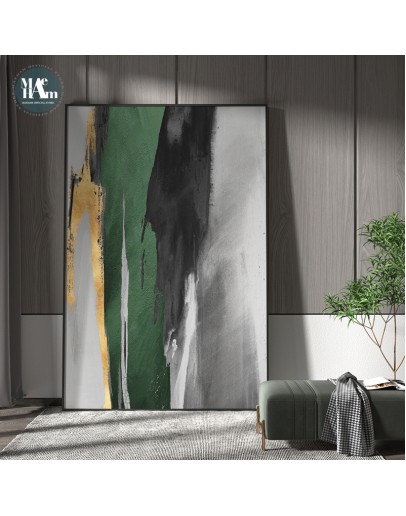 Abstract gold foil brush texture Wall Poster Print Modern green Canvas Painting Art Living Room Decoration Pictures Home Decor