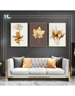 Nordic Golden leaf plant Wall Art Canvas Painting Golden Art Poster Print Wall Picture for Living Room Dinning Room