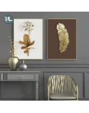 Nordic Golden leaf plant Wall Art Canvas Painting Golden Art Poster Print Wall Picture for Living Room Dinning Room