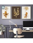 Nordic Golden leaf plant Wall Art Canvas Painting Golden Art Poster Print Wall Picture for Living Room Dinning Room