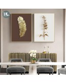 Nordic Golden leaf plant Wall Art Canvas Painting Golden Art Poster Print Wall Picture for Living Room Dinning Room