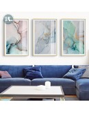 Nordic Abstract gold foil wall art canvas Posters Prints Watercolor pink Blue Pictures Living Room morden print Unframed Poster