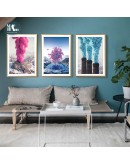 Nordic Canvas Painting Pink Balloon volcano blue smoke Prints Art Posters Prints Landscape Art Wall Picture Living Room Decor