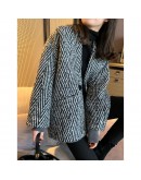  Autumn Winter Houndstooth Wool Jacket Coat  Streetwear Outerwear Coats Loose Oversized Abrigos Para Mujer