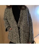  Autumn Winter Houndstooth Wool Jacket Coat  Streetwear Outerwear Coats Loose Oversized Abrigos Para Mujer