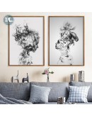 Hand Painted Abstract smoke figures line wall art Canvas Painting Prints Black white Posters for Living Room Minimalist Decor