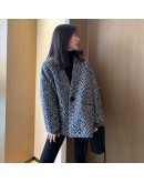  Autumn Winter Houndstooth Wool Jacket Coat  Streetwear Outerwear Coats Loose Oversized Abrigos Para Mujer