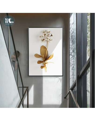 Golden plant leaves and flowers Wall art  canvas painting Wall Pictures for Living Room Nordic Decoration Pictures morden decor