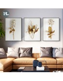 Golden plant leaves and flowers Wall art  canvas painting Wall Pictures for Living Room Nordic Decoration Pictures morden decor