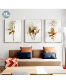 Golden plant leaves and flowers Wall art  canvas painting Wall Pictures for Living Room Nordic Decoration Pictures morden decor