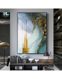 Modern Wall Art Canvas Painting Golden Foil Canvas Abstract Green Art Poster Print Wall Picture for Living Room Porch Decor