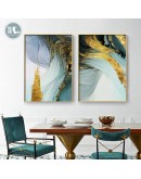 Modern Wall Art Canvas Painting Golden Foil Canvas Abstract Green Art Poster Print Wall Picture for Living Room Porch Decor